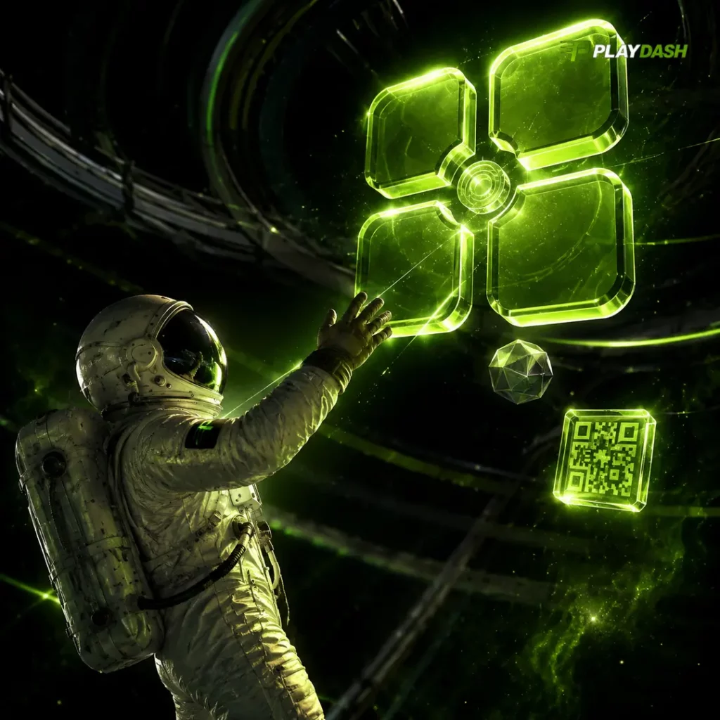 PlayDash astronaut entering a secure account gateway