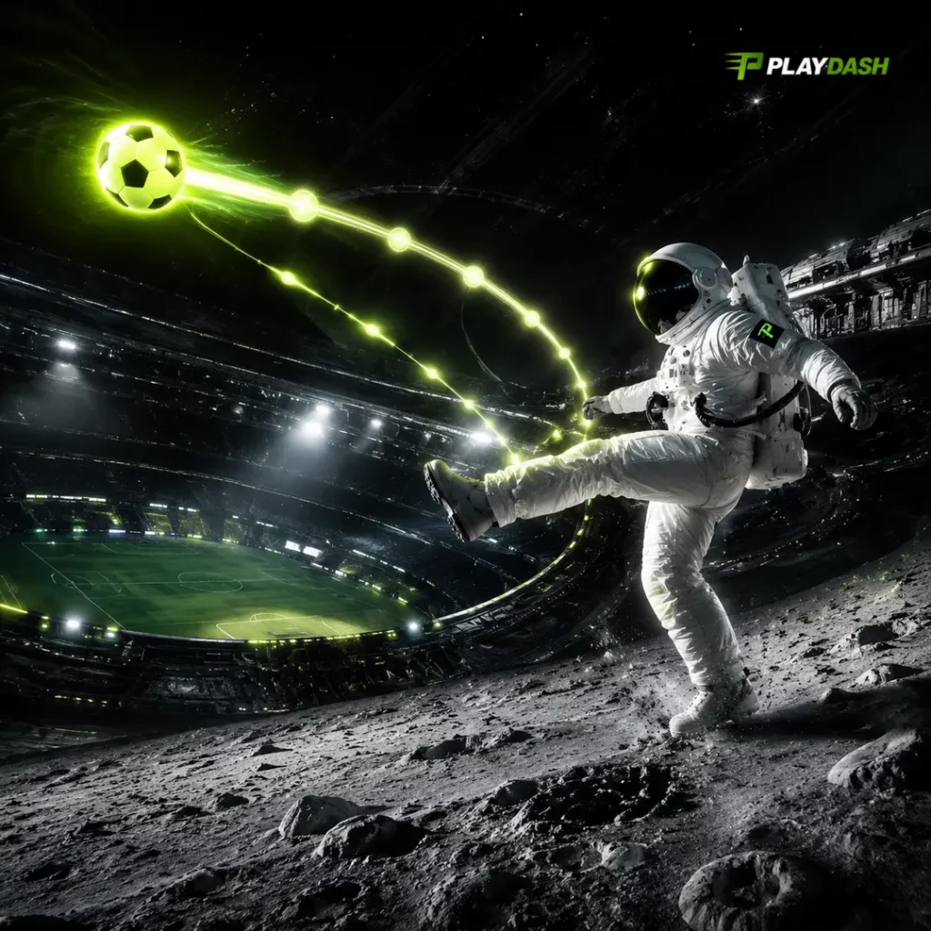 PlayDash astronaut launching a football through a parlay boost orbit